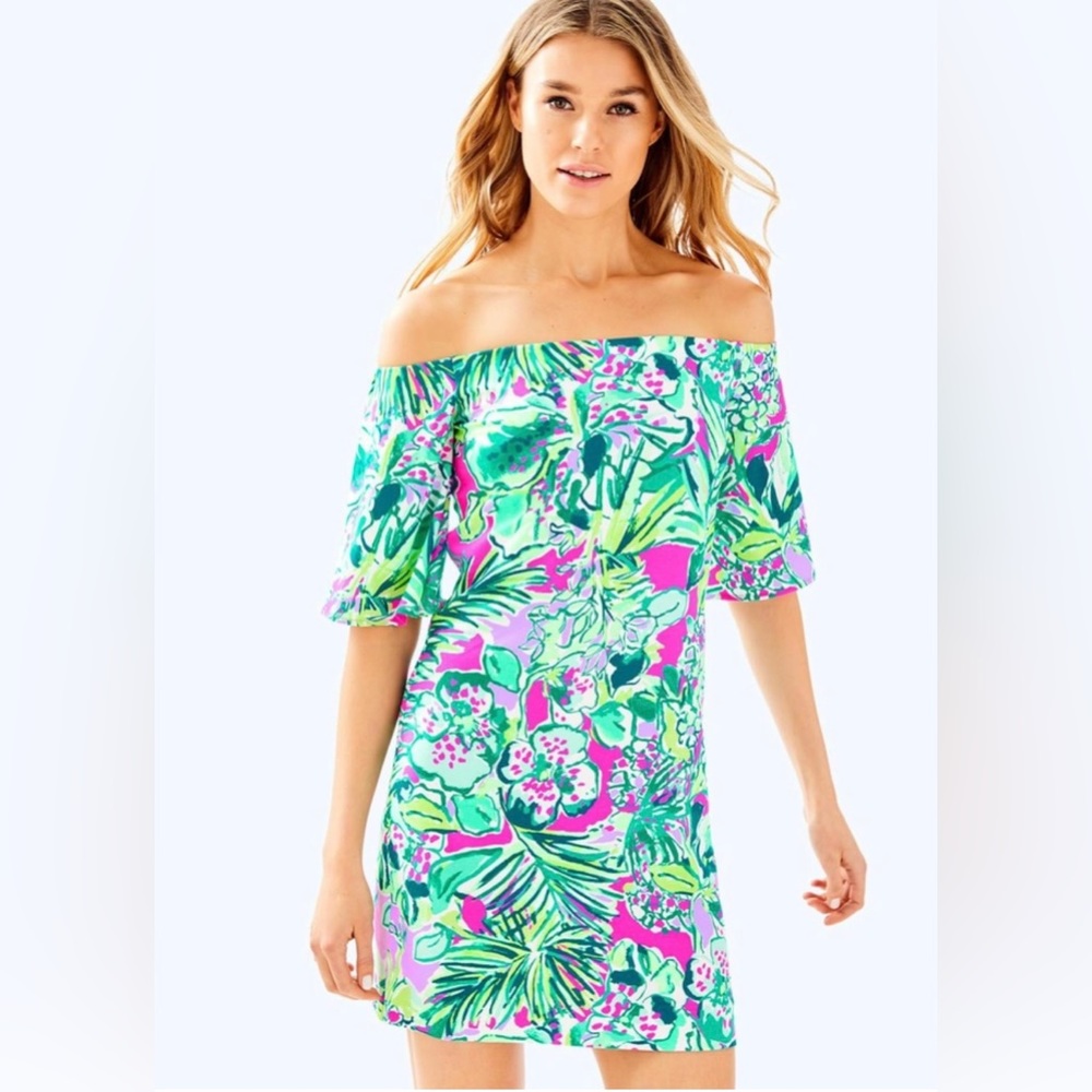 Lilly Pulitzer FAWCETT OFF SHOULDER DRESS Multi Early Bloomer Lilac